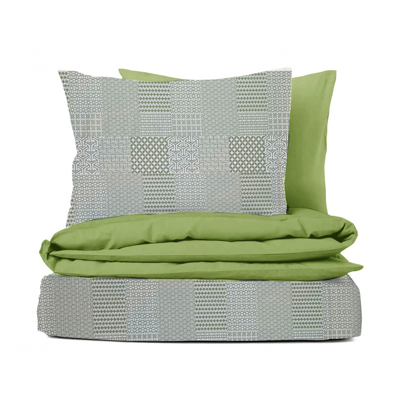 #Ervi bavlněné KREPOVÉ povlečení DUO -  Geometrický vzor /světle olivové