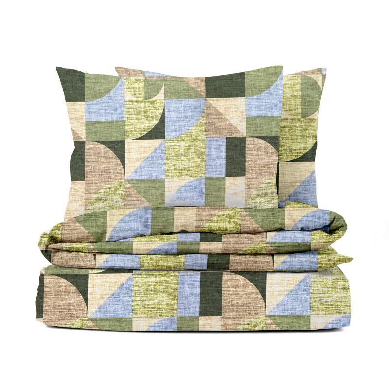 Ervi FLANELOVÉ bavlněné povlečení - Abstrakce zelená-béžová