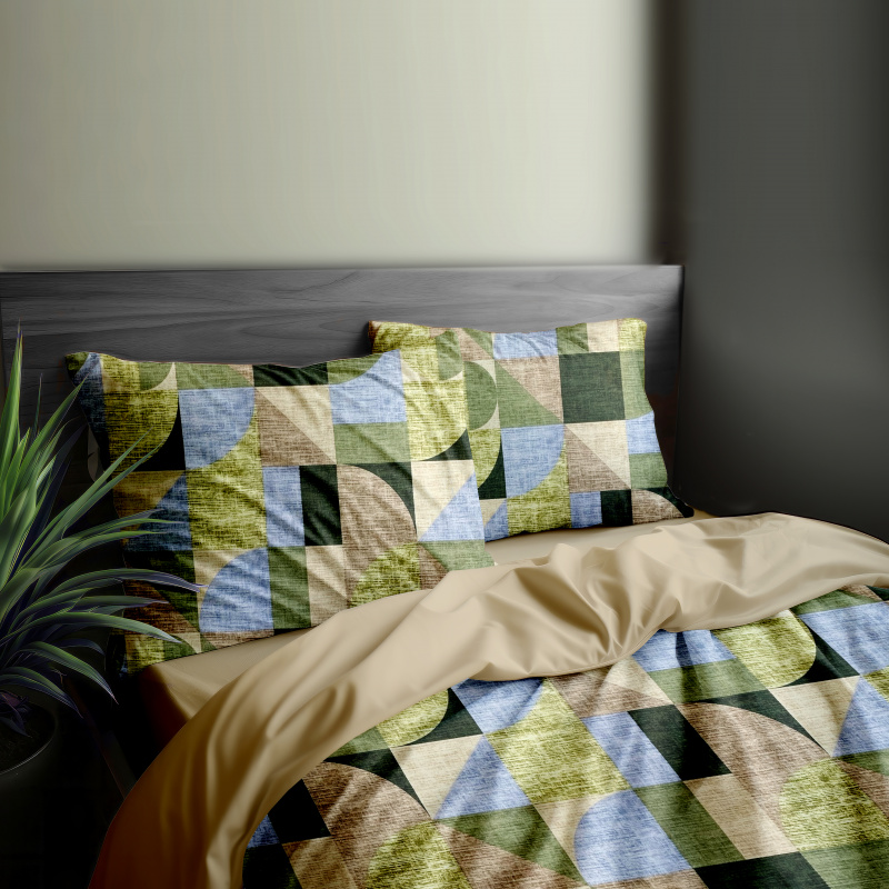 Ervi FLANELOVÉ bavlněné povlečení - Abstrakce zelená-béžová/béžové