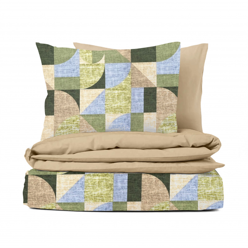 Ervi FLANELOVÉ bavlněné povlečení - Abstrakce zelená-béžová/béžové