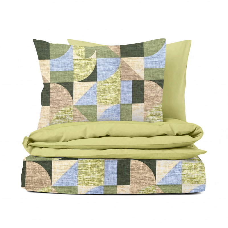 Ervi FLANELOVÉ bavlněné povlečení - Abstrakce zelená-béžová/světle zelené