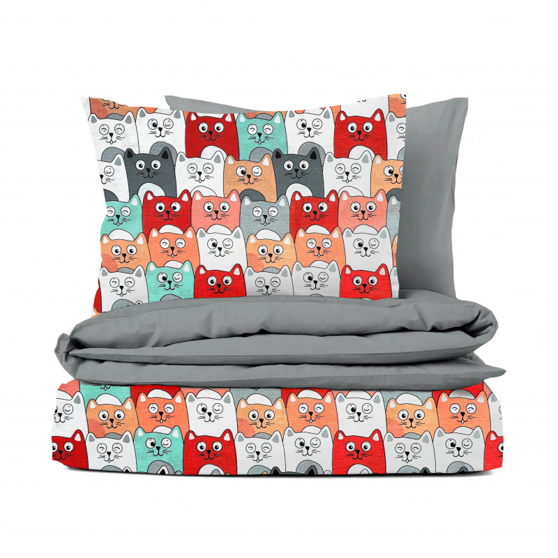 #Ervi bavlněné povlečení oboustranné - legrační koťátka/šedé 140x200 cm