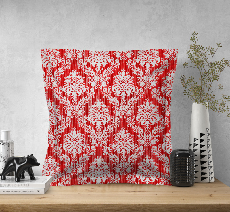 #Ervi povlak na polštář bavlněný s lemem - ornament červený 45 x 45 cm