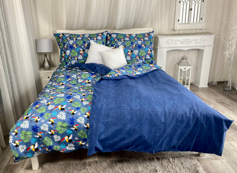 #Ervi bavlněné povlečení oboustranné - tukani/modré 140x200 cm