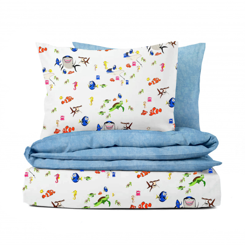 #Ervi bavlněné povlečení oboustranné - Nemo/modré žihané 140x200 cm