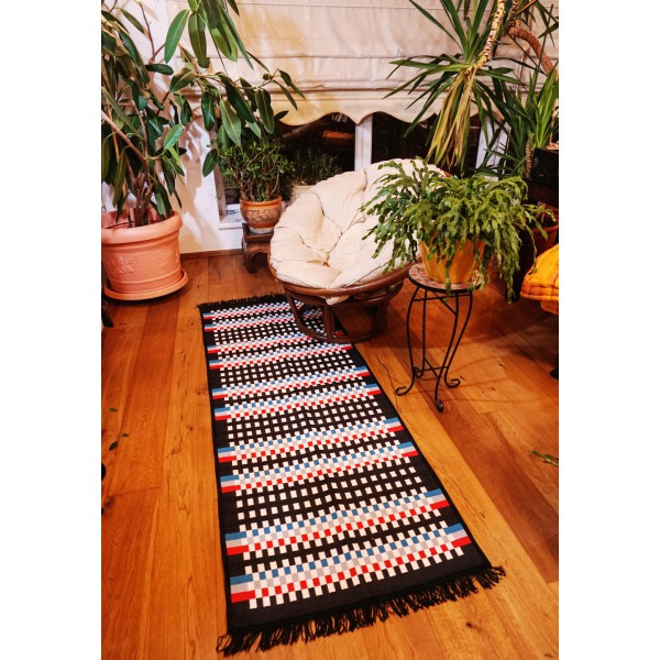 Tkaný koberec Kelim K840A - černý, 80x200cm