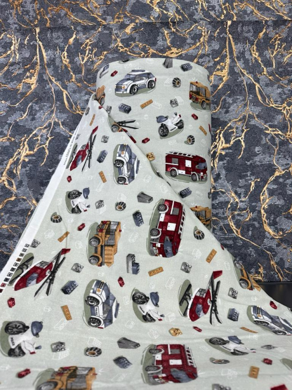 Ervi bavlna flanel š.240cm autíčká a vrtulníky na zeleném - 25580-8, metráž