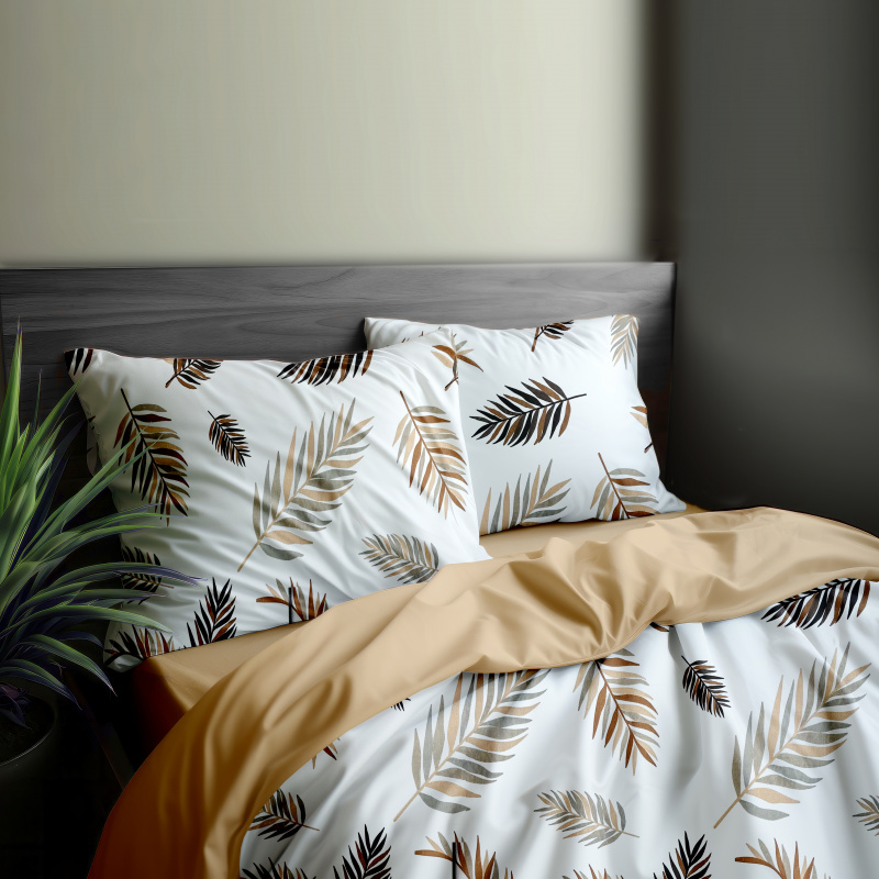 Ervi bavlněné povlečení oboustranné - palmové listy na bílém/béžové