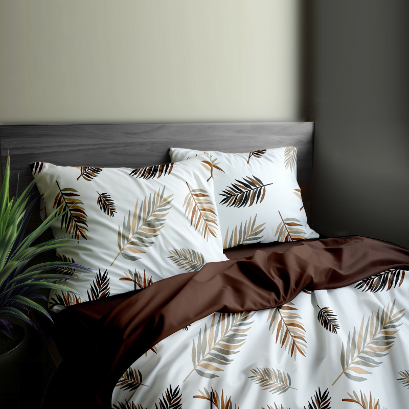 Ervi bavlněné povlečení oboustranné - palmové listy na bílém/hnědé