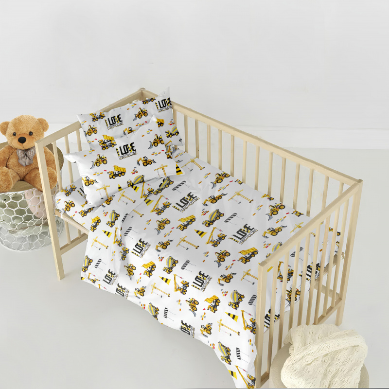 Ervi FLANELOVÉ bavlněné povlečení do postýlky - auta a bagry