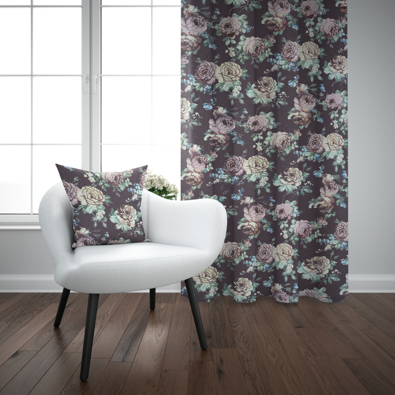 Ervi gobelínový termo závěs - Gold růže šedohnědý