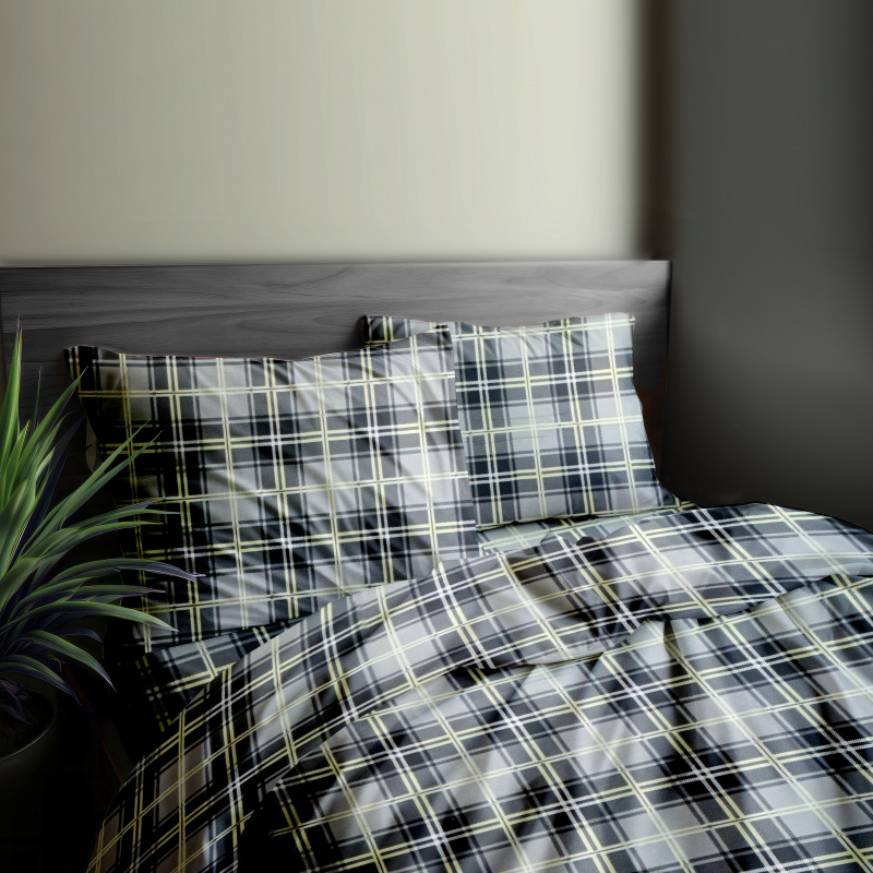 Ervi FLANELOVÉ bavlněné povlečení - kostky černo-šedé