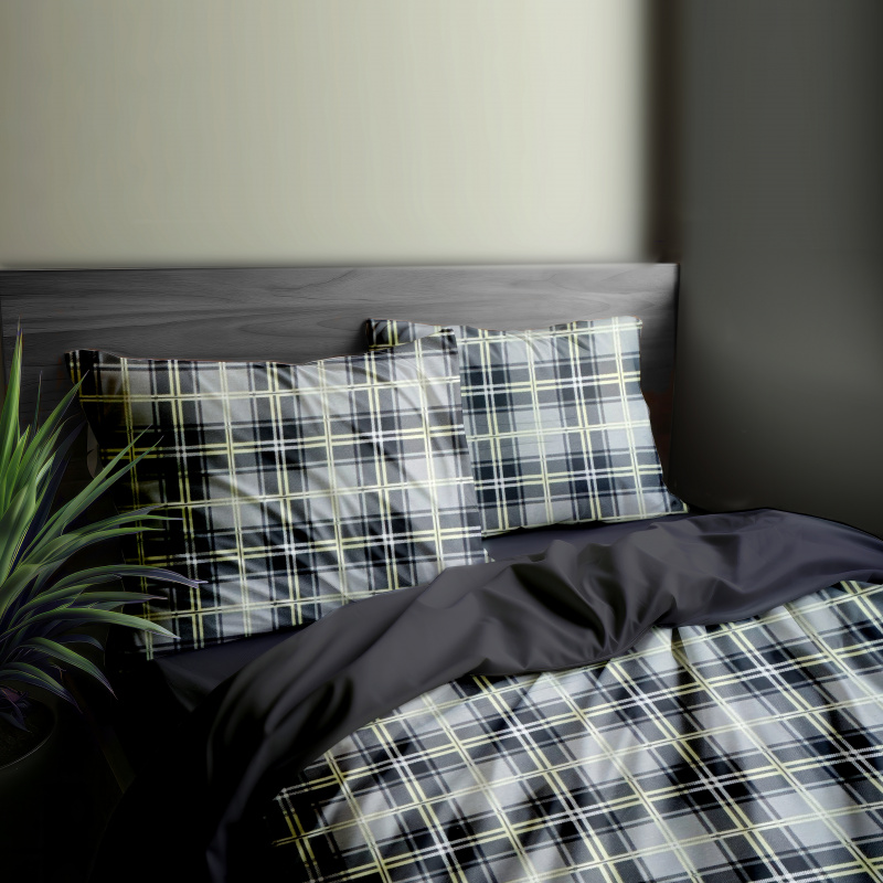 Ervi FLANELOVÉ bavlněné povlečení DUO - kostky černo-šedé/černé