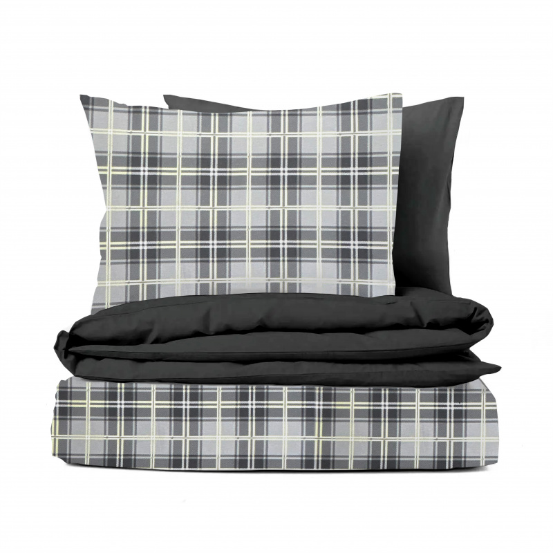 Ervi FLANELOVÉ bavlněné povlečení DUO - kostky černo-šedé/černé