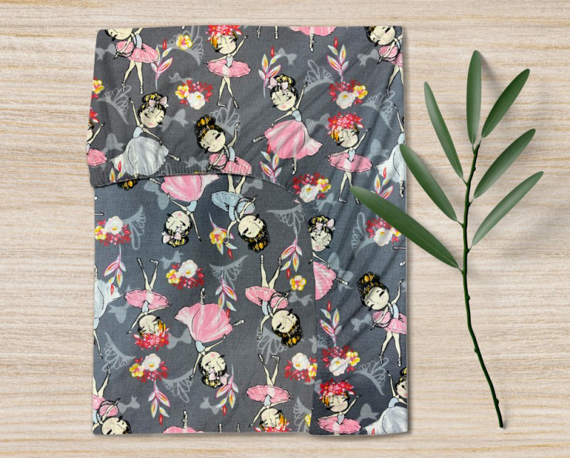 Ervi dětské bavlněné napínací prostěradlo - baleríny na šedém