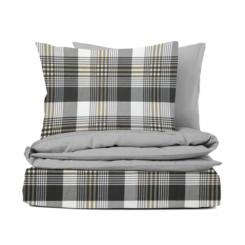 Ervi FLANELOVÉ bavlněné povlečení DUO - černo bílé káro/šedé