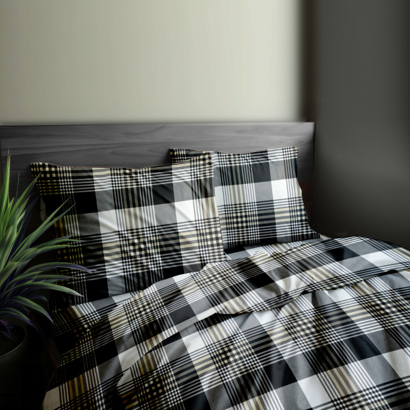 Ervi FLANELOVÉ bavlněné povlečení - černo bílé káro