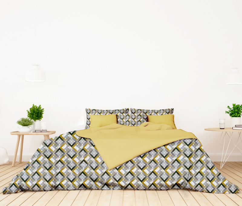 #Ervi bavlněné povlečení oboustranné - Barevné kosočtverce/béžové 140x200 cm