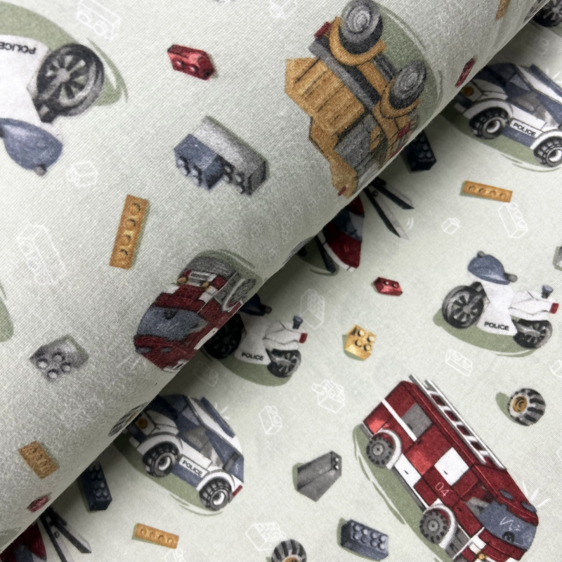 Ervi bavlna flanel š.240cm autíčká a vrtulníky na zeleném - 25580-8, metráž