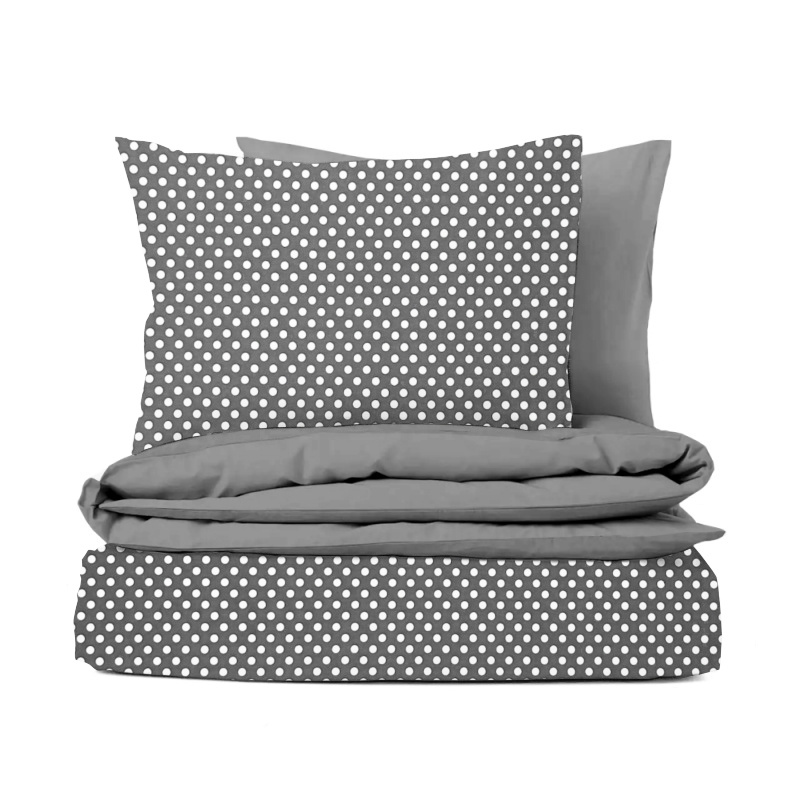 #Ervi bavlněné povlečení oboustranné - puntíky na šedém/šedé 140x200 cm
