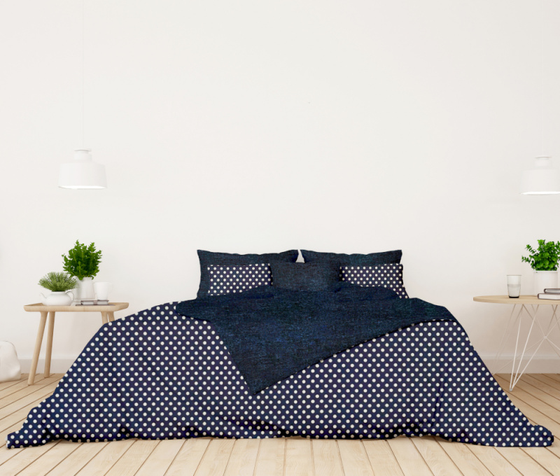 #Ervi bavlněné povlečení oboustranné - puntíky na tmavě modrém/modré 140x200 cm