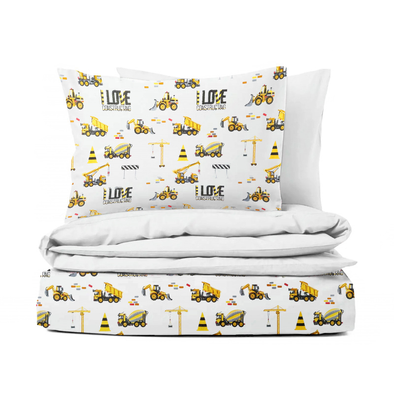 Ervi FLANELOVÉ bavlněné povlečení DUO  - auta a bagry/bílé