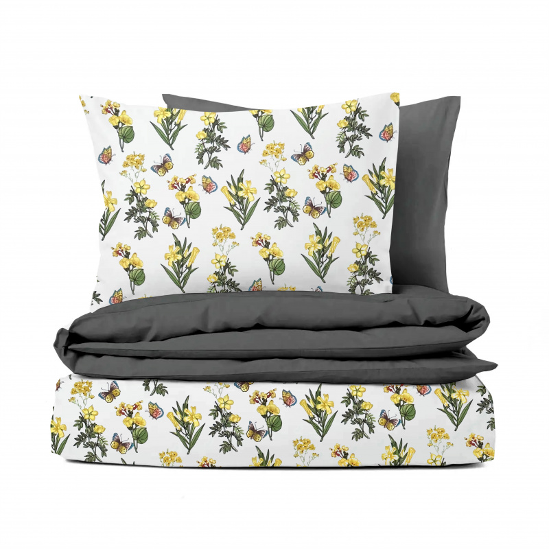 Ervi bavlněné povlečení oboustranné - žluté luční květiny/šedé