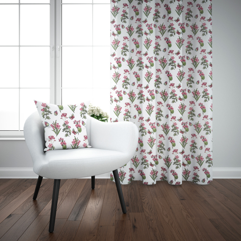 Ervi bavlněný závěs - růžové luční květiny