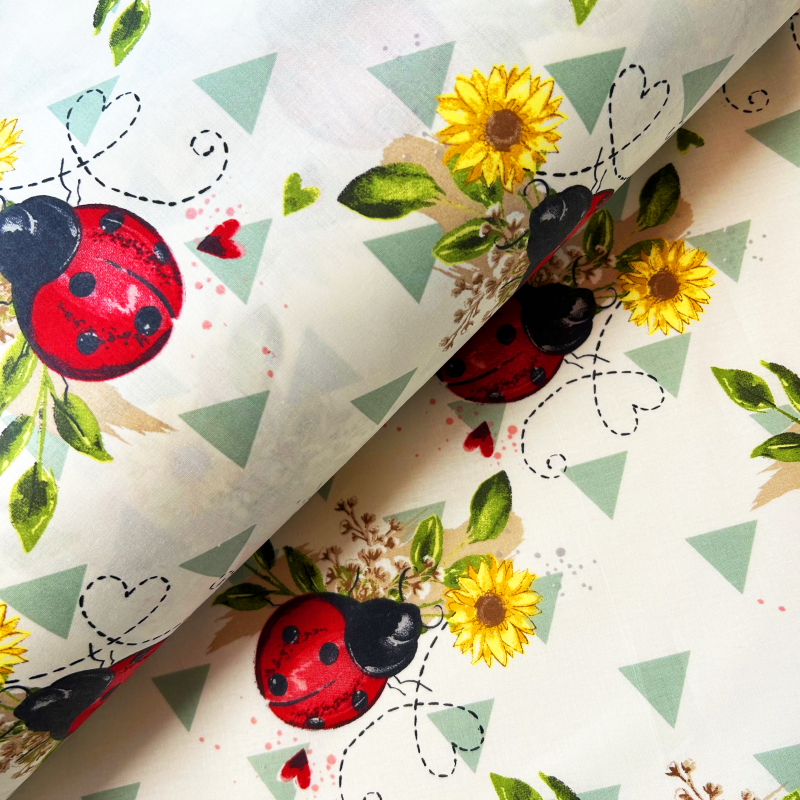 Ervi Bavlněná látka/plátno š.240cm - berušky a slunečnice - 25520, metráž