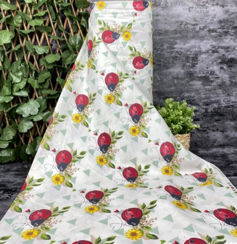 Ervi Bavlněná látka/plátno š.240cm - berušky a slunečnice - 25520, metráž