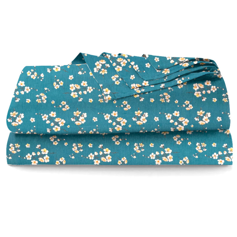 #Ervi bavlněné prostěradlo - Třešňový květ na tyrkysovým 220x240