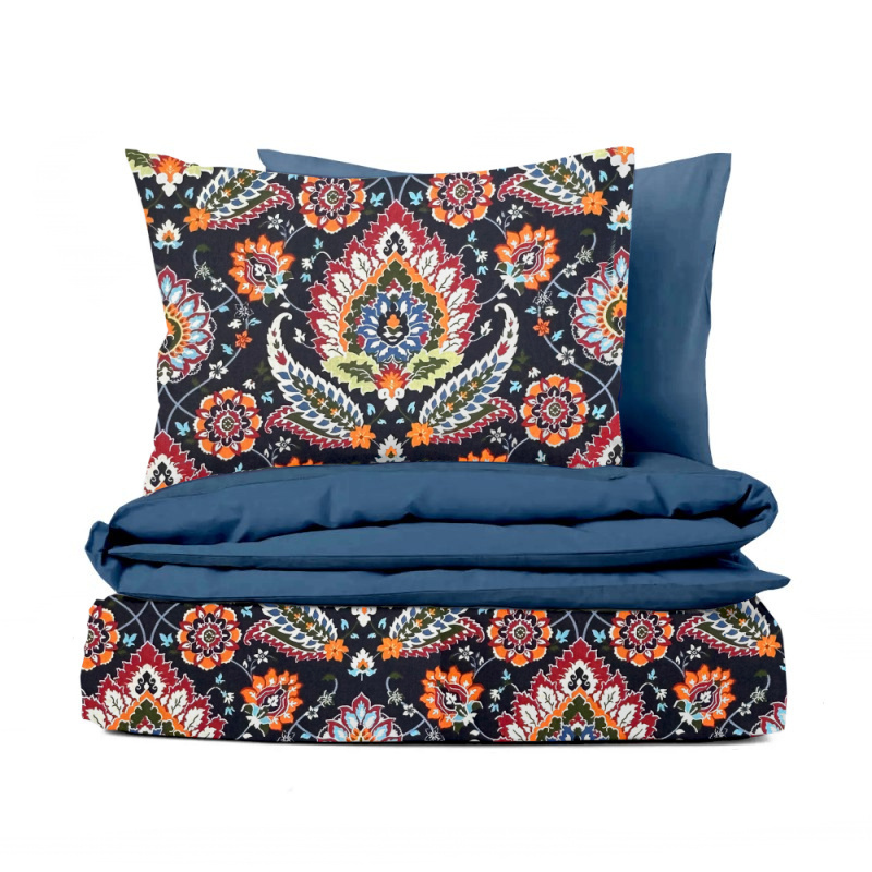 #Ervi bavlněné povlečení oboustranné - Etno na tmavě modrém/modré 140x200 cm