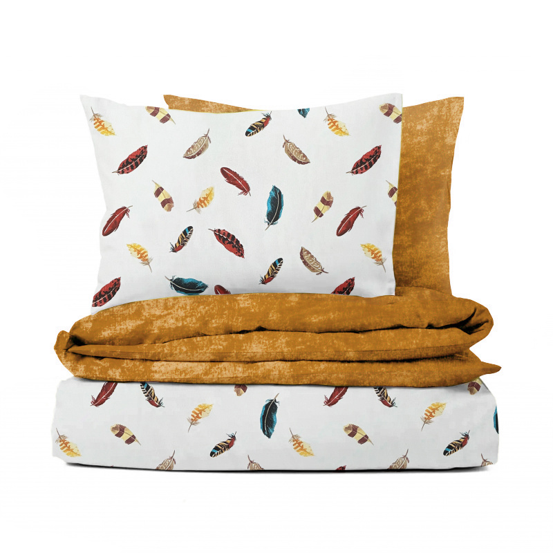 #Ervi bavlněné povlečení oboustranné -  barevné peří/oranžové 200x220cm