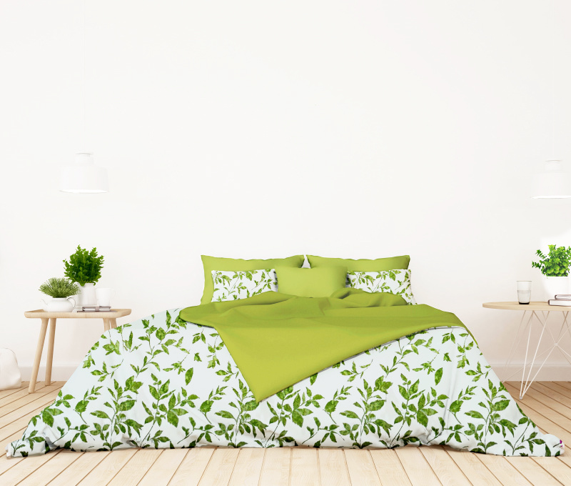 #Ervi bavlněné povlečení oboustranné - Zelené listy/zelené 200x220cm