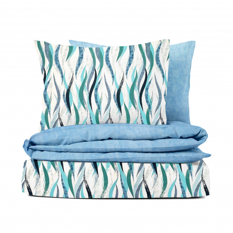 #Ervi bavlněné povlečení oboustranné - modré vlny/modrá žihaná 200x220cm