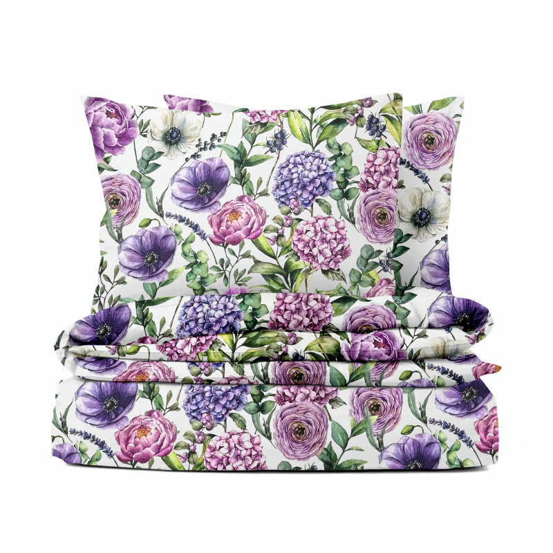Ervi Bavlněné Saténové povlečení DELUXE - Fialová zahrada