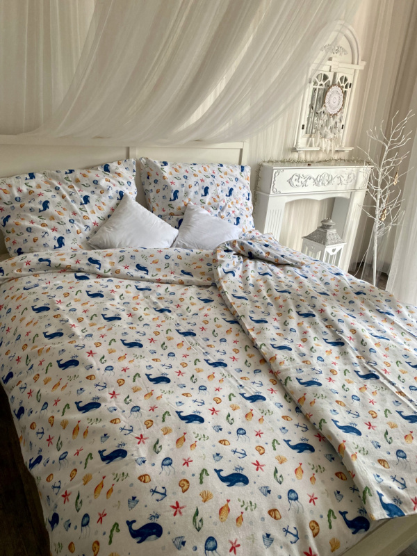 #Ervi FLANELOVÉ bavlněné povlečení - mořský svět 140x200 cm