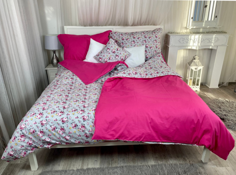 #Ervi bavlněné povlečení oboustranné - růžičky/růžové 140x200 cm