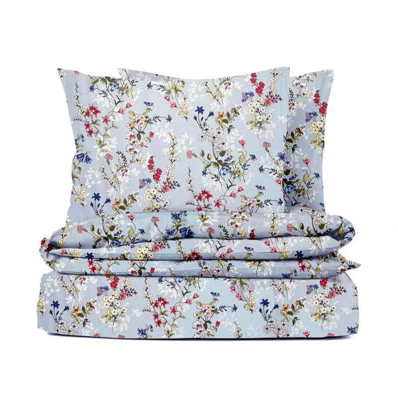 Ervi bavlněné povlečení - malované luční květiny na modrém