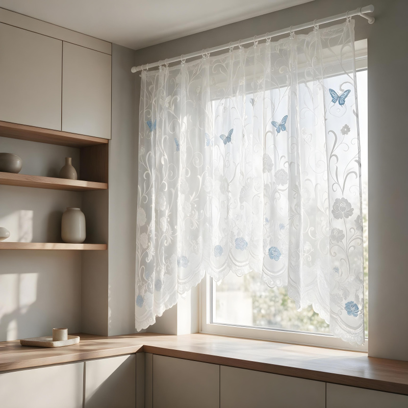 Hotová žakarová oblouková záclona bílá motýl 180x320 Ervi 7514