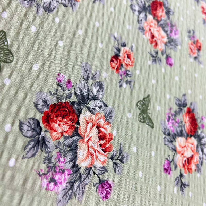 Ervi bavlněné KREPOVÉ povlečení -  Romantický vzor na zeleném