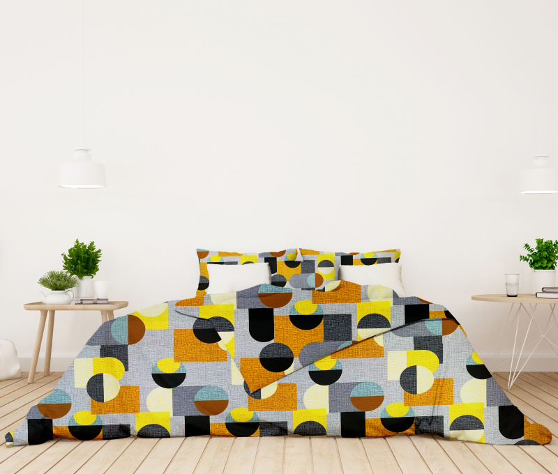 #Ervi bavlněné KREPOVÉ povlečení -  geometrické obrazce hnědé/žluté 140x200 cm