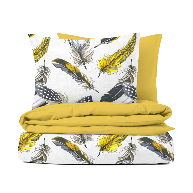 #Ervi bavlněné povlečení oboustranné - žluté a šedé peří/žluté 140x200 cm
