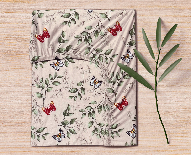 #Ervi bavlněné napínací prostěradlo - Větvičky a motýli 180x200 cm
