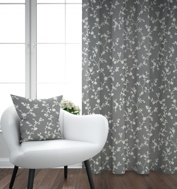 #Ervi bavlněný závěs - Popínavé květiny na šedém 140x240cm
