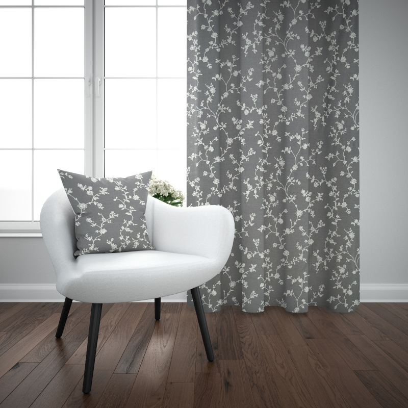 #Ervi bavlněný závěs - Popínavé květiny na šedém 140x240cm