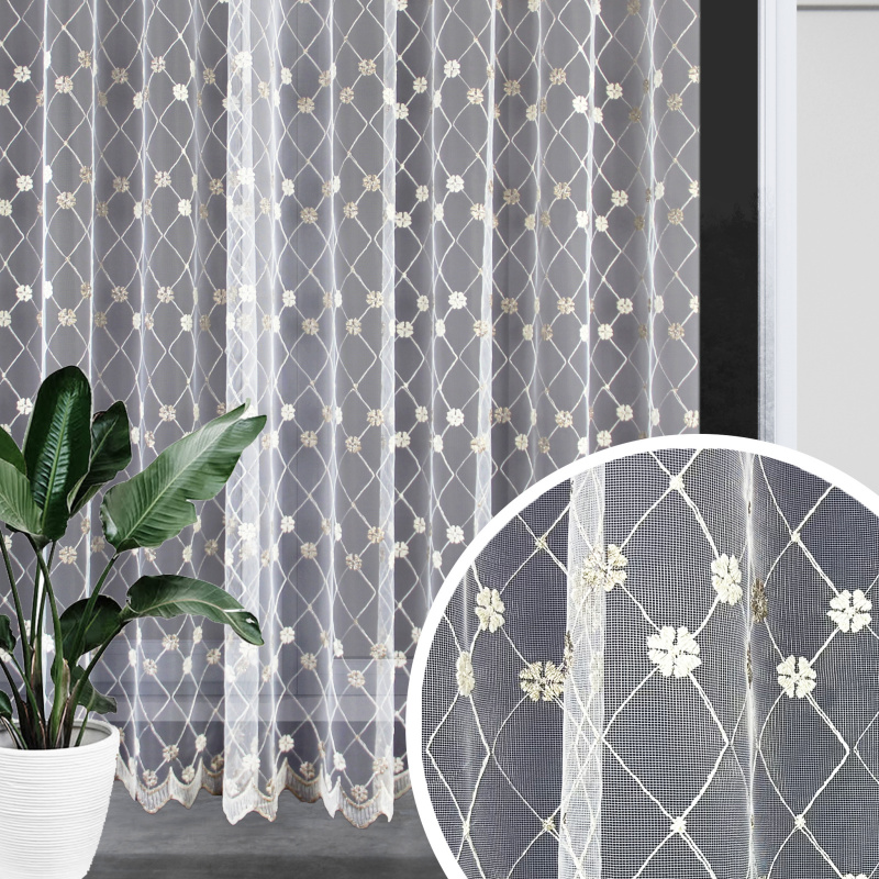 Ervi žakárová záclona s výšivkou M37 béžovo-hnědá, metráž