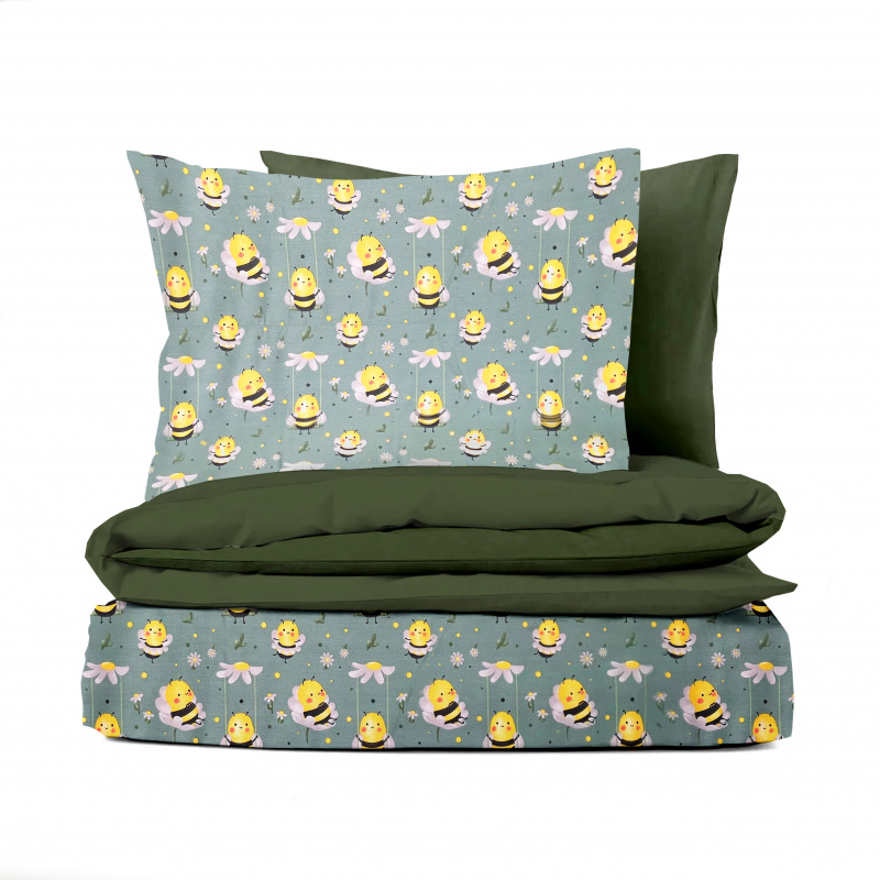 Ervi bavlněné povlečení oboustranné - včely na zeleném/olivové