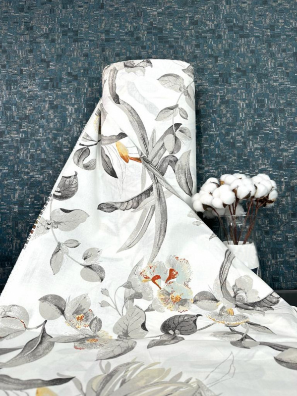 Ervi Bavlněná látka/plátno š.240cm - kvetoucí eukalyptus šedý  - 26719-2, metráž