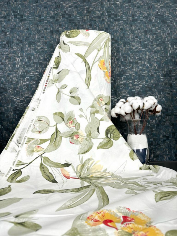 Ervi Bavlněná látka/plátno š.240cm - kvetoucí eukalyptus zelený - 26719-3, metráž